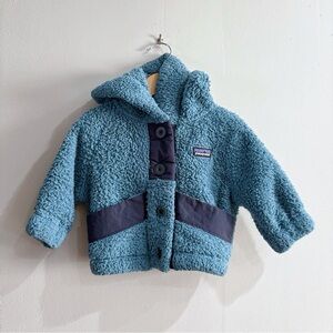 Patagonia Baby Fleece Jacket 12M Blue Hooded Sherpa Retro Cozy Cute